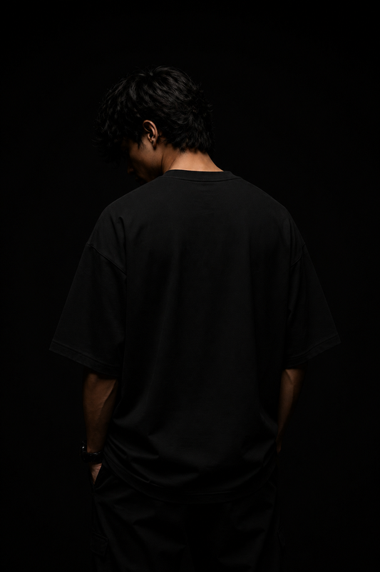BJRNG Black Oversized Half Sleeve Tee