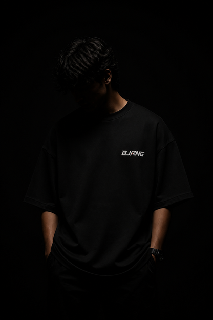 BJRNG Black Oversized Half Sleeve Tee