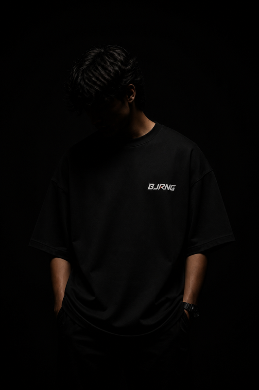 BJRNG Black Oversized Half Sleeve Tee
