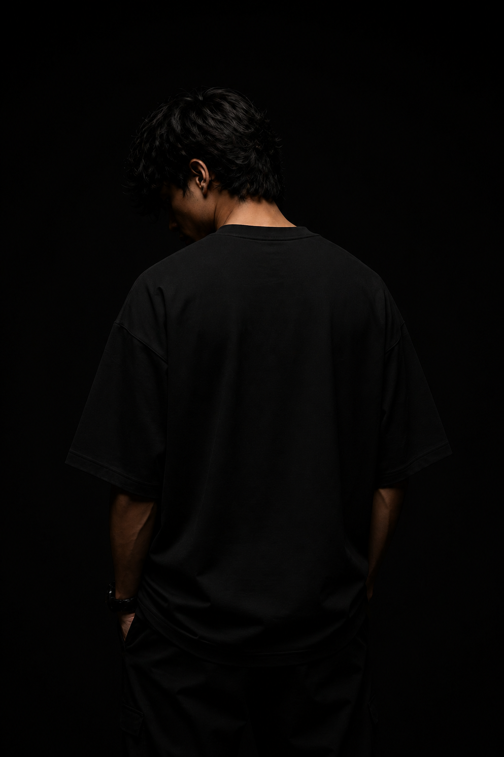 BJRNG Black Oversized Half Sleeve Tee