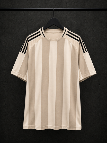 BJRNG Beige Striped Oversized Half Sleeve Tee